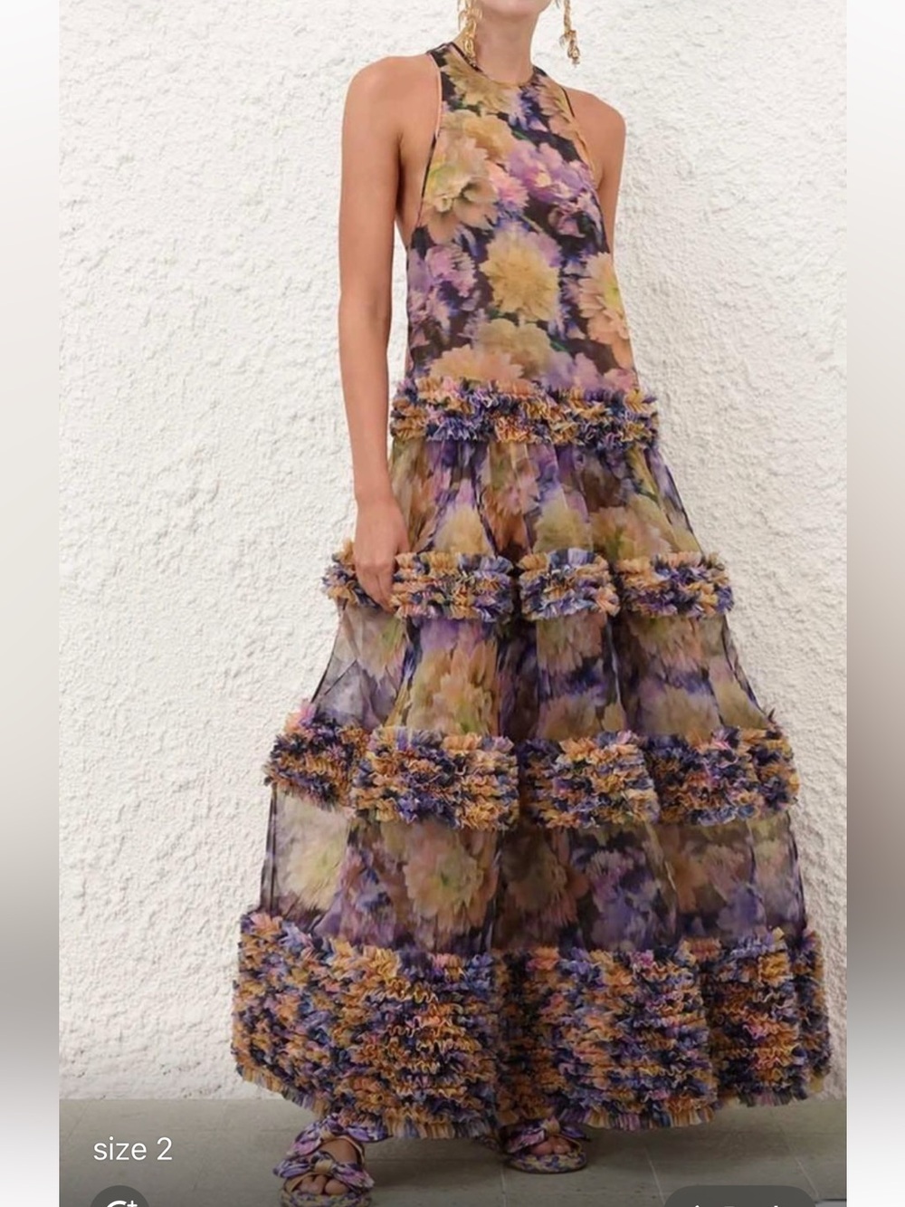 Zimmerman Luna Ruffle Silk Organza Maxi Dress size 2 AU size 6-8 USA - Picture 4 of 5